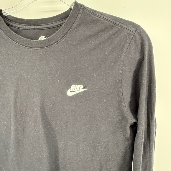 Nike Sportswear Mens Long Sleeve Cotton Tee Black Embroidered Logo Medium - Picture 4 of 5